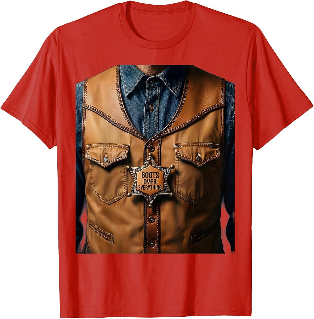 Men's Boots Over Everything Cowboy Graphic Design T-Shirt - Red