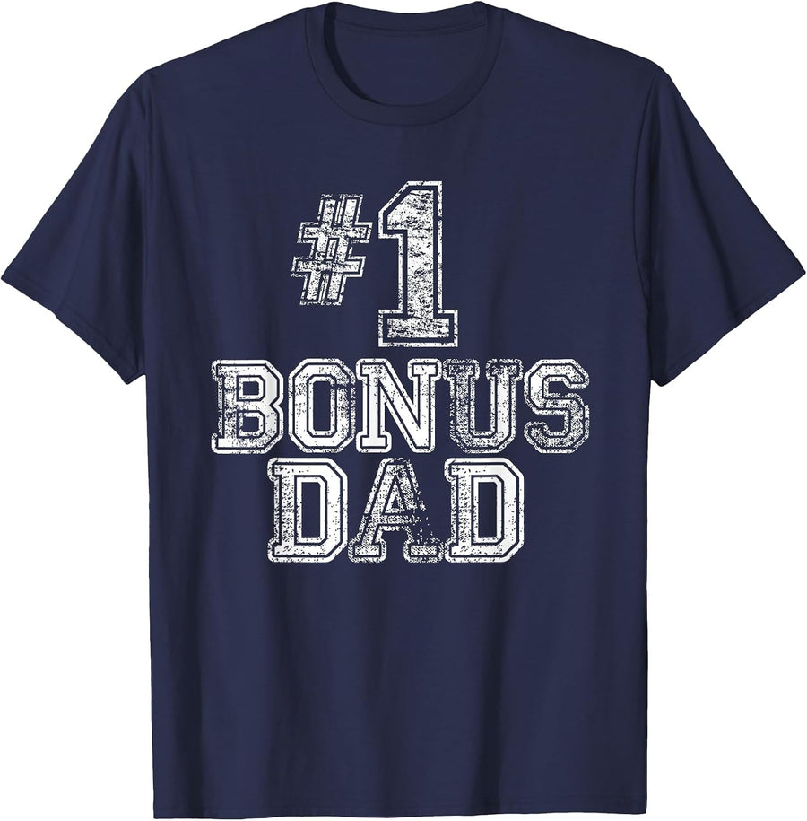 #1 Bonus Dad - Number One Step Dad T-Shirt - Navy Blue