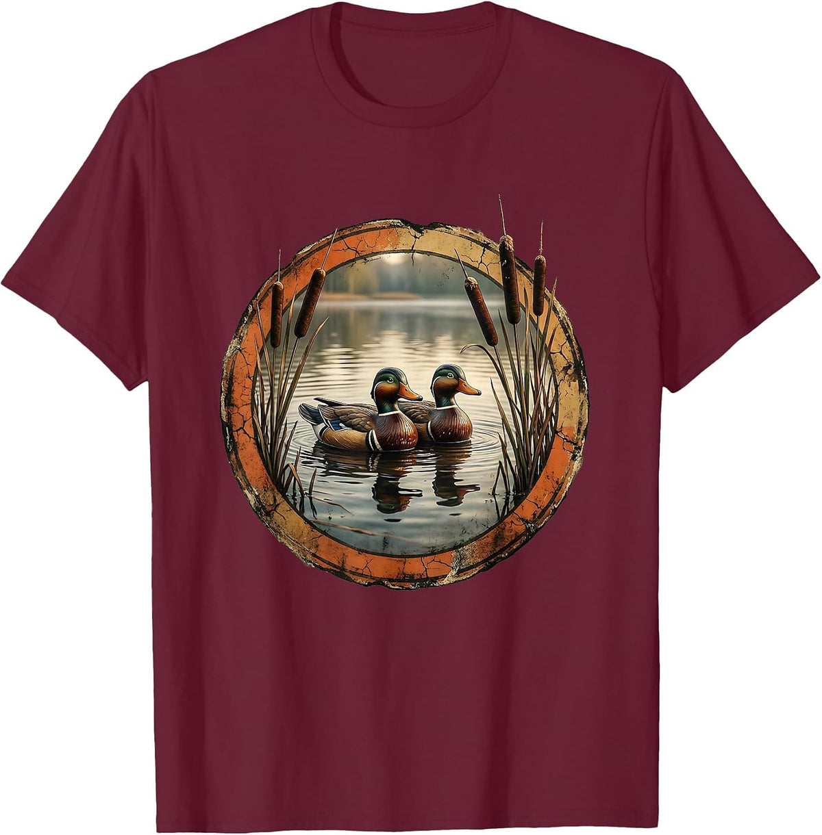 Duck Decoys on Glassy Morning Water Hunting T-Shirt - Burgundy