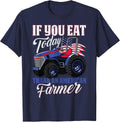 Tractor USA Flag Design Patriotic Farmer T-Shirt - Navy Blue