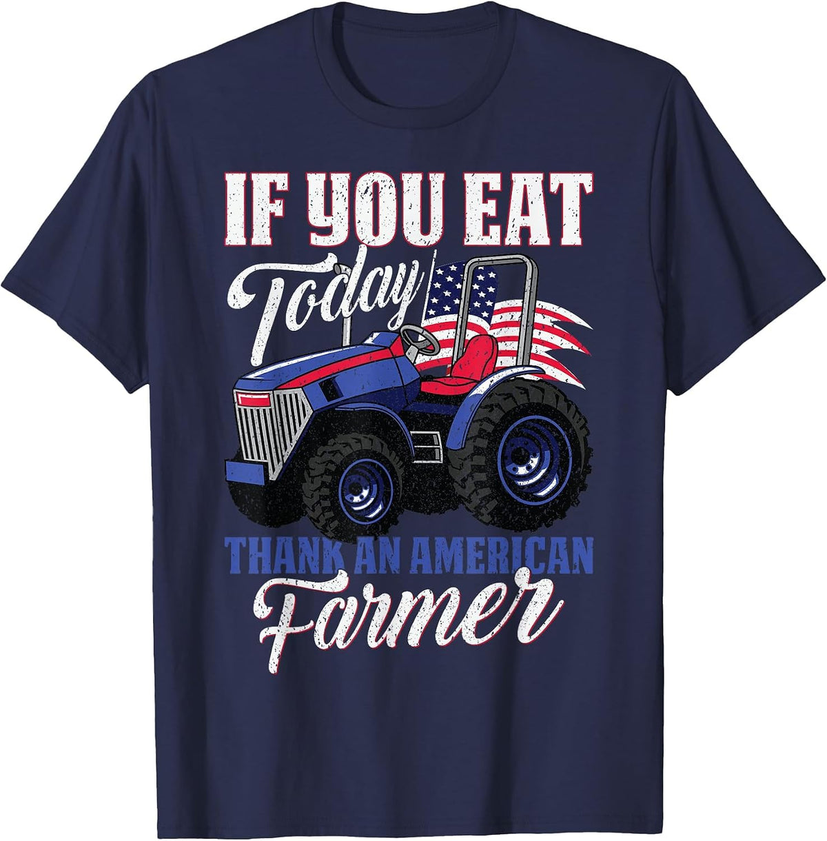 Tractor USA Flag Design Patriotic Farmer T-Shirt - Navy Blue