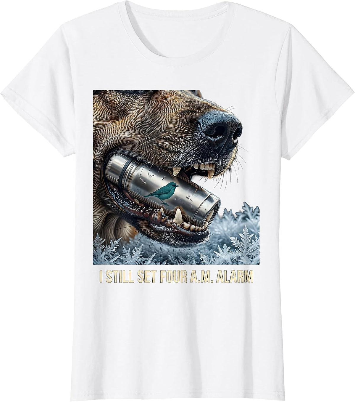 Women's I STILL SET FOUR A.M. ALARM Funny Waterfowl Hunter Retriever T-Shirt - White