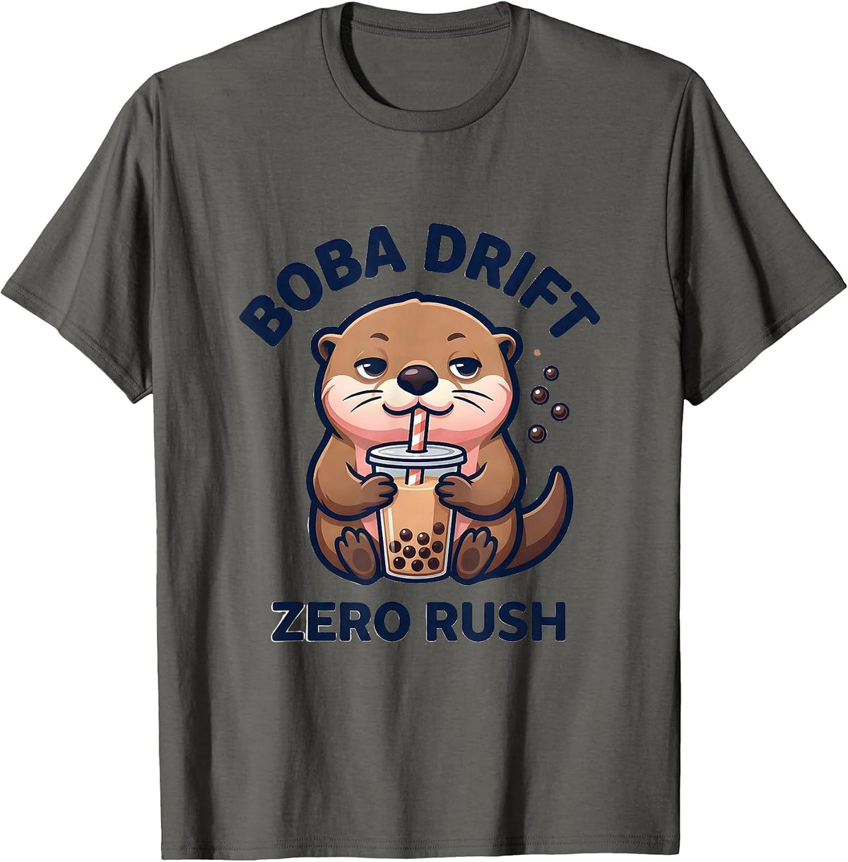 Boba Drift Zero Rush Kawaii Anime Otter Boba Tea Lover T-Shirt - Asphalt Grey