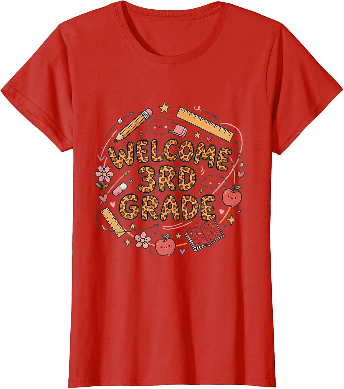 Welcome 3rd Grade Leopard Print Teacher Back To School Girls T-Shirt - Red