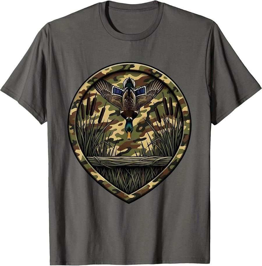 Duck Camo Hunter Layout Blind Overhead Ducks T-Shirt - Asphalt Grey