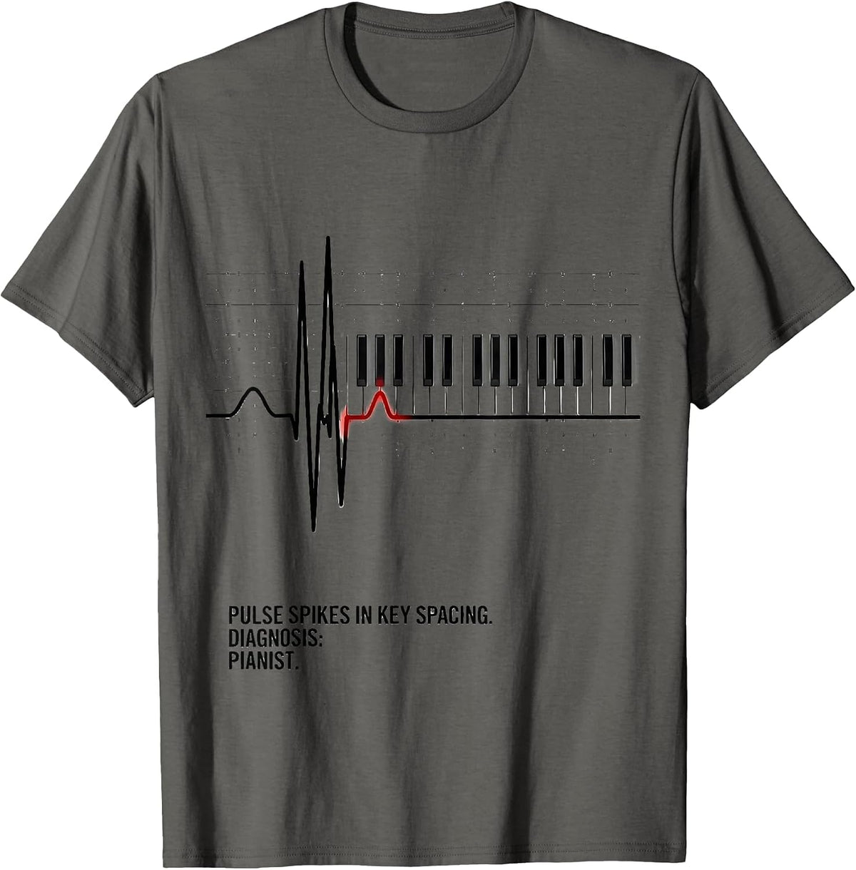 Men's Pulse Spikes In Key Spacing Diagnosis Pianist T-Shirt - Asphalt Grey