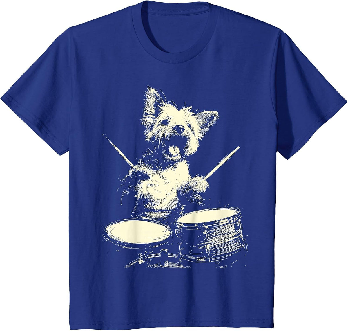 Cute Yorkshire Terrier Playing Drums Funny Music Dog Drummer T-Shirt - Royal Blue