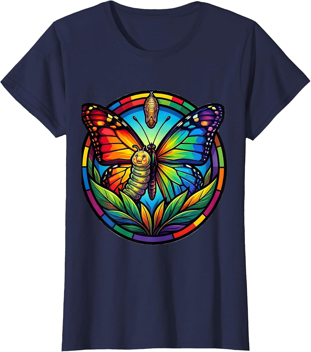 Women's Special Education Caterpillar Butterfly Transformation T-Shirt - Navy Blue