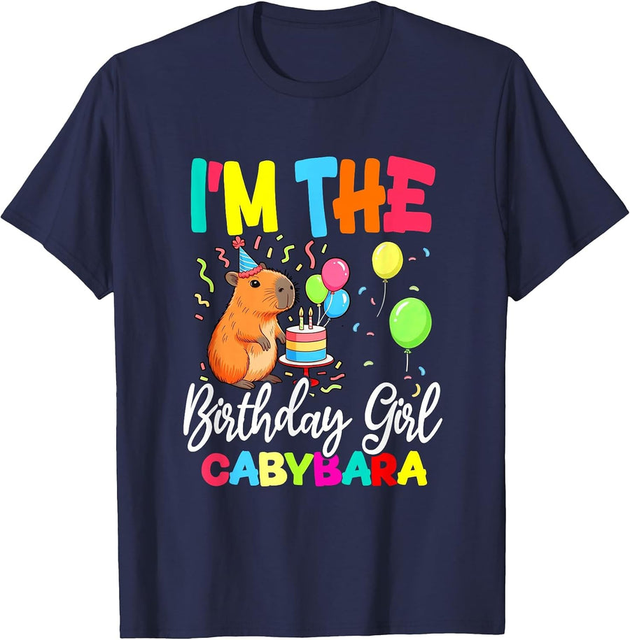 I'm The Birthday Girl Capybara Girl Bday Party Family T-Shirt - Navy Blue
