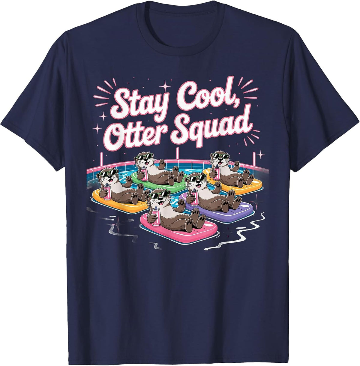 Stay Cool, Otter Squad Animal Squad Parties T-Shirt - Navy Blue