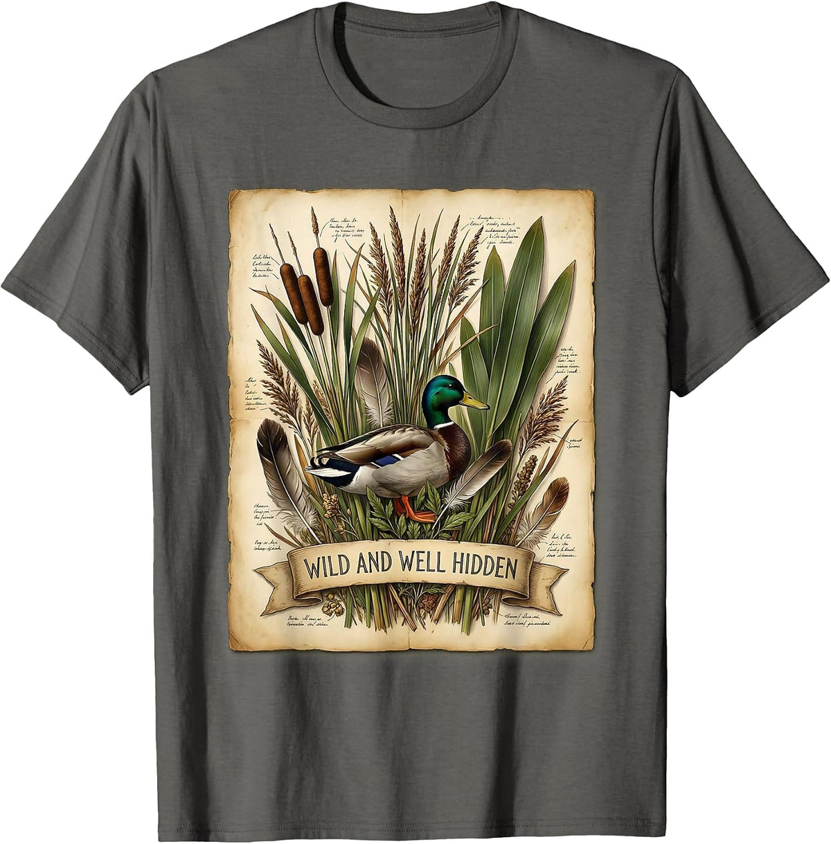 Duck Camo Wild and Well Hidden Hunting Design T-Shirt - Asphalt Grey