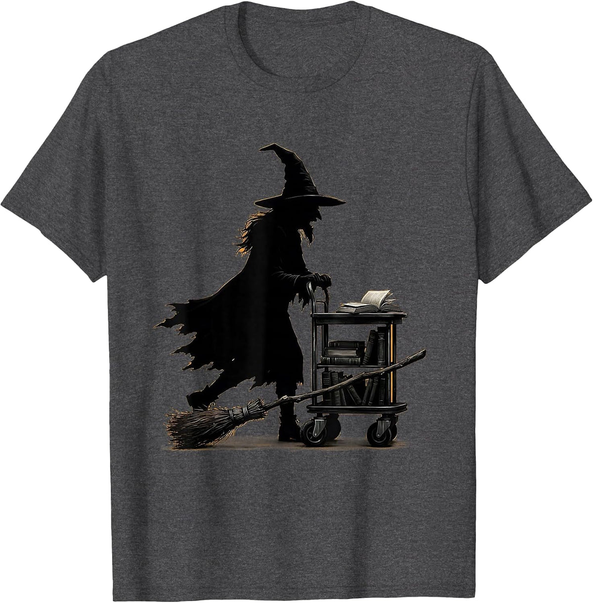 Men's Witch Librarian Minimalist Halloween Occupation Humor T-Shirt - Dark Heather Grey