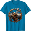Steampunk Wrench and Boiler Mechanic Illustration T-Shirt - Sapphire Blue