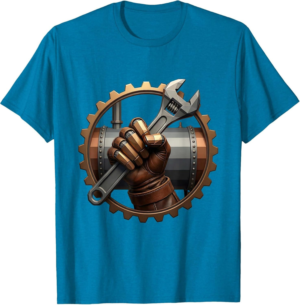 Steampunk Wrench and Boiler Mechanic Illustration T-Shirt - Sapphire Blue