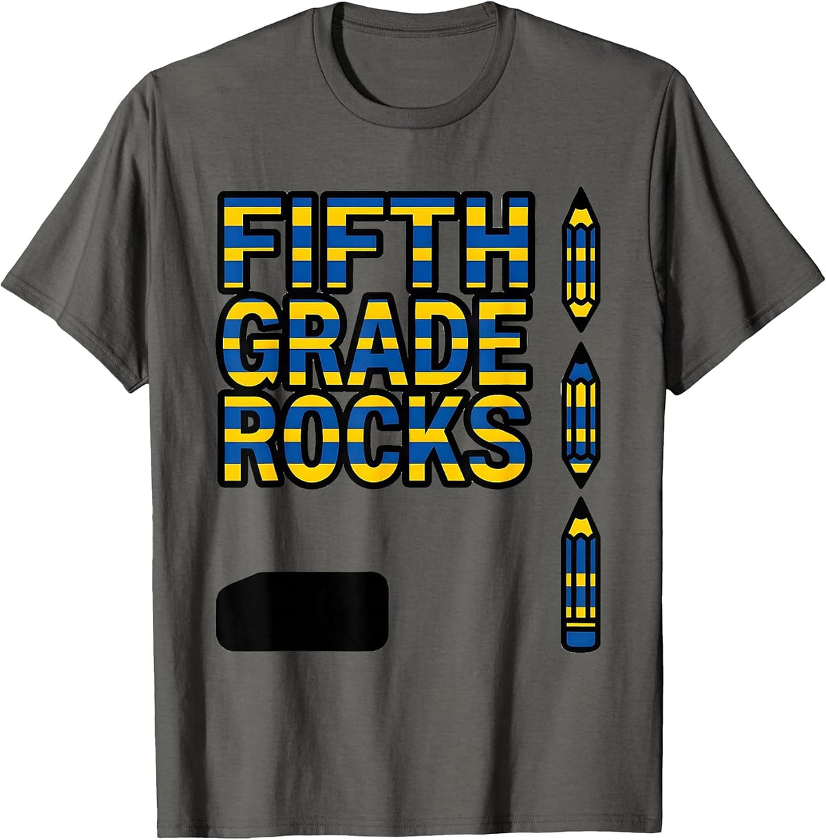Fifth Grade Rocks Cute Pencil Back to School Kids T-Shirt - Asphalt Grey