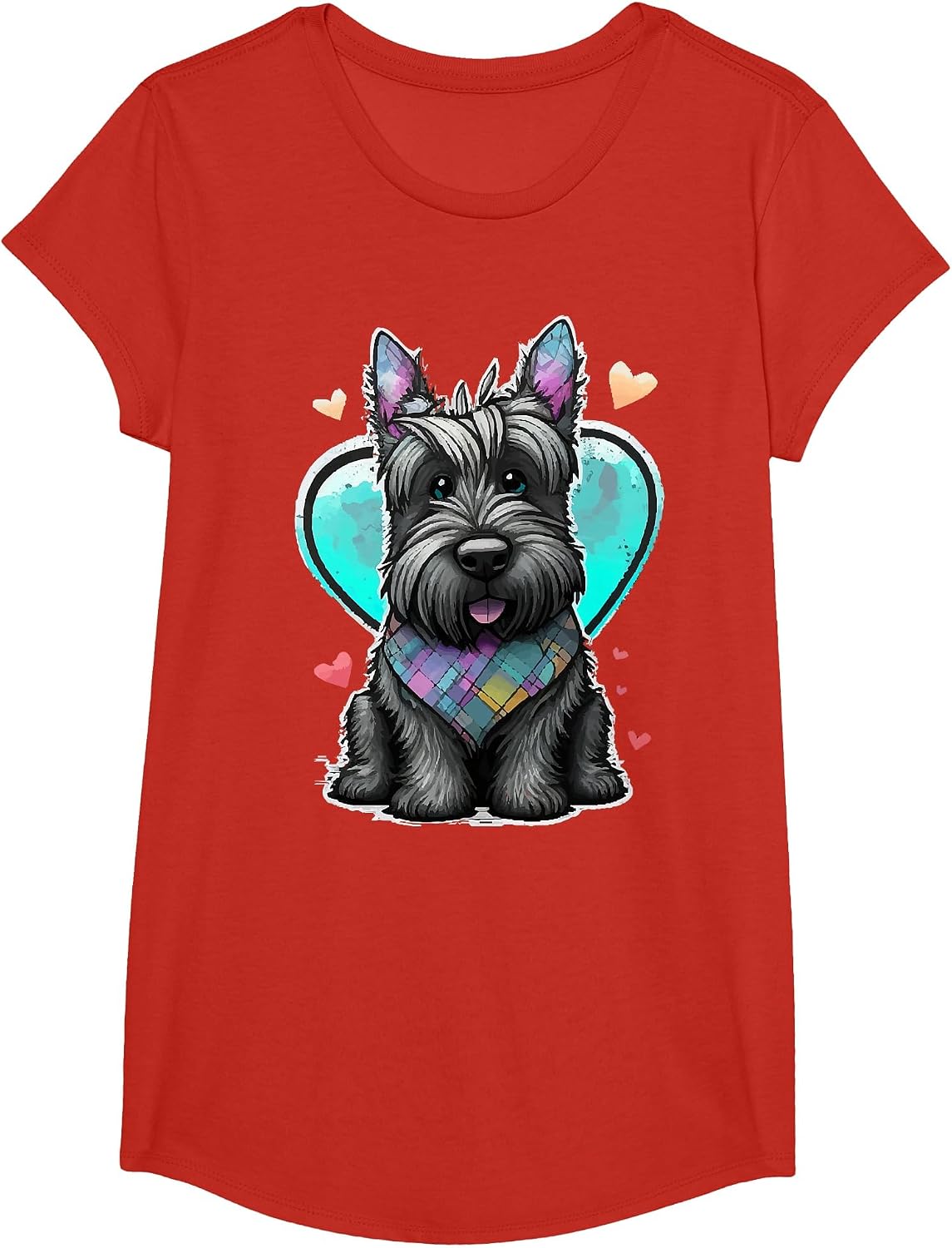 I Love My Scottish Terrier Scottie Dog Valentines Heart Art T-Shirt - Girls Red