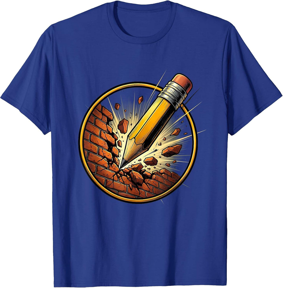 Men's Sped Teacher Pencil Breaking Through Brick Wall T-Shirt - Royal Blue