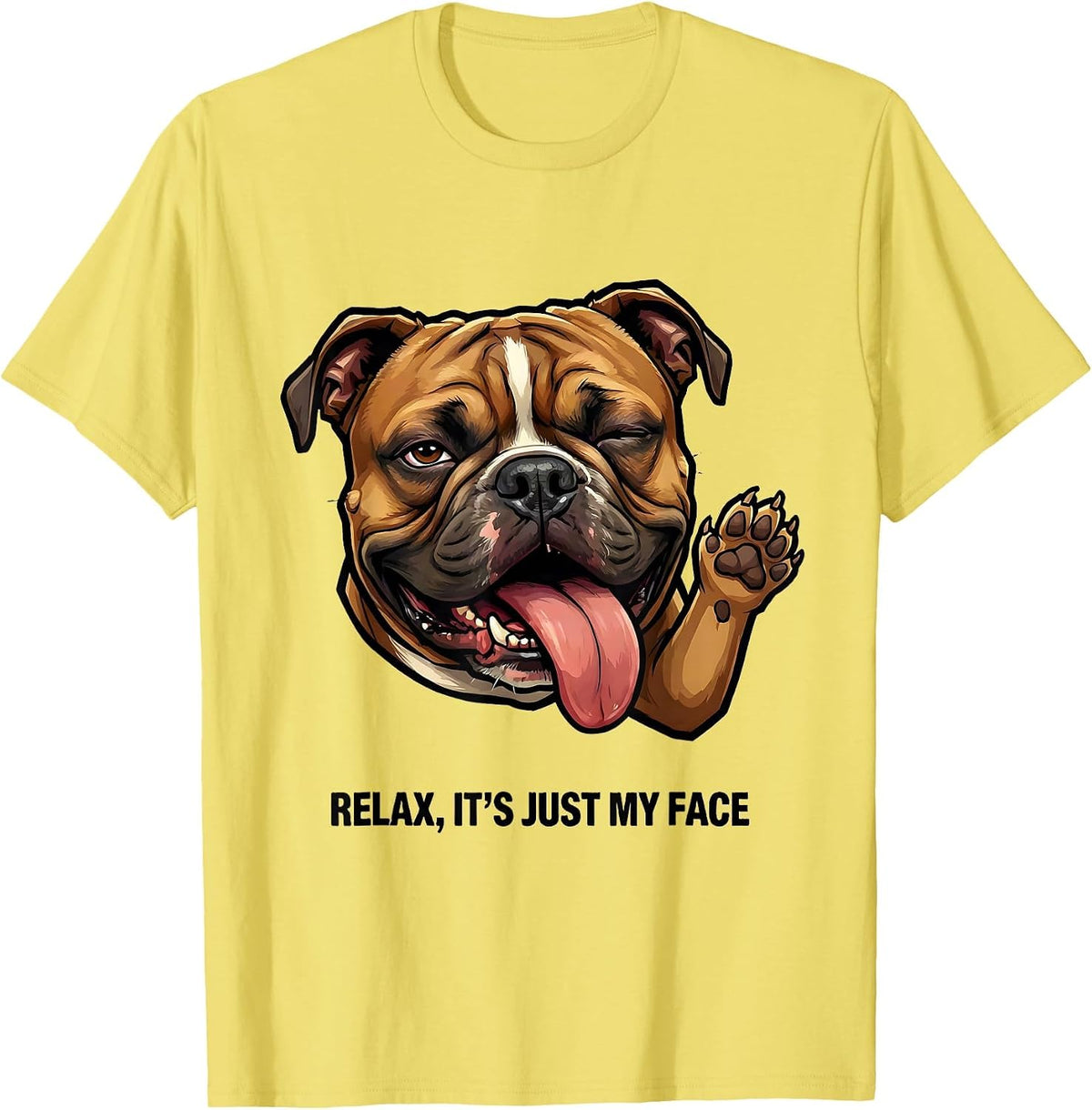 Men's Relax It's Just My Face Funny Pitbull Mom Dog Lover Humor T-Shirt - Lemon Yellow