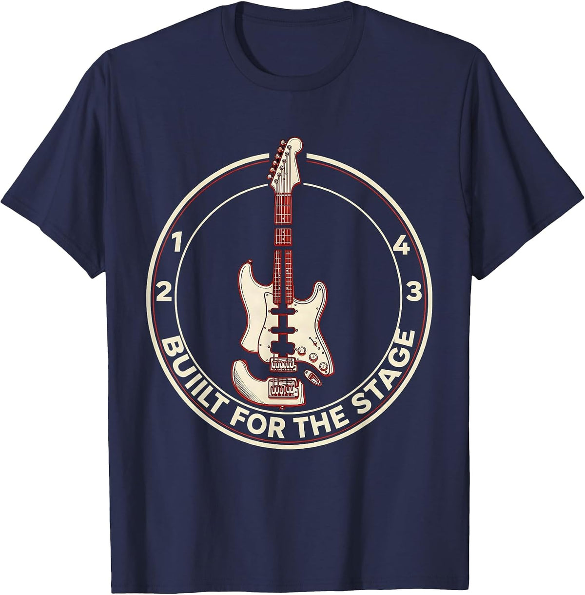 Built for the Stage 80s Rock Band Graphic Design T-Shirt - Navy Blue