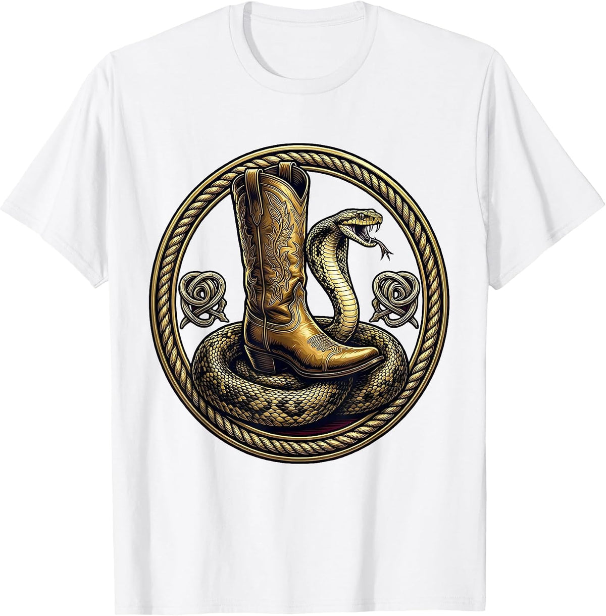 Men's Cowgirl Boot Crushing Snake Graphic Tee T-Shirt - White