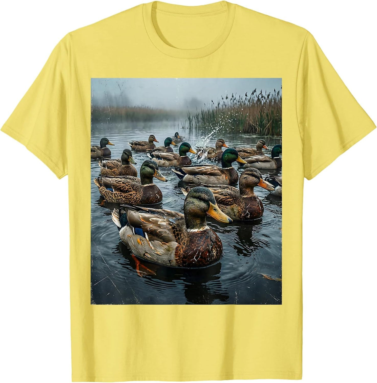 Men's Camo Waterfowl Decoys Misty Marsh Illustration T-Shirt - Lemon Yellow