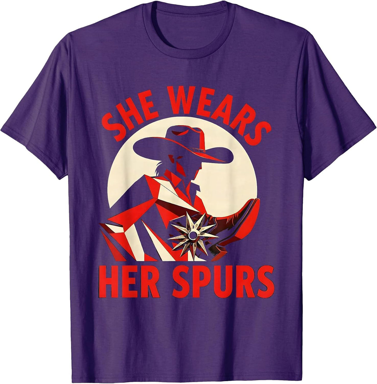 Men's She Wears Her Spurs Cowgirl Western Design T-Shirt - Purple