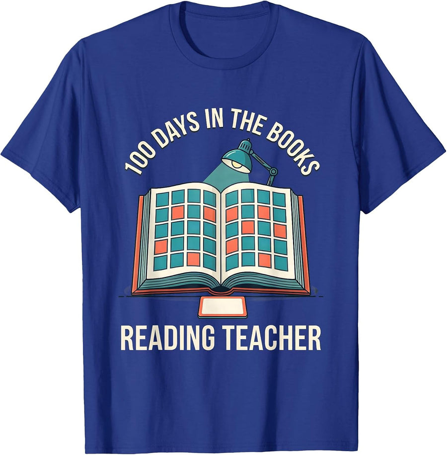 100 Days In The Books Reading Teacher Cheerful School Pride T-Shirt - Royal Blue