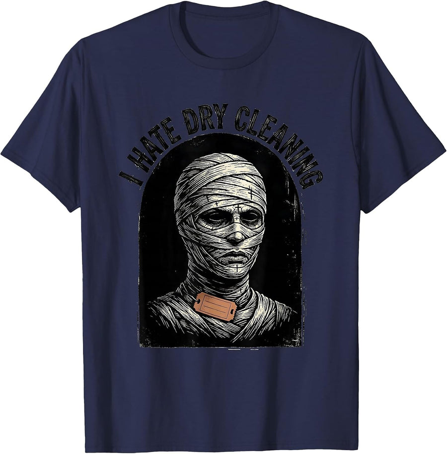 I Hate Dry Cleaning Vintage Horror Monster Halloween Humor T-Shirt - Navy Blue