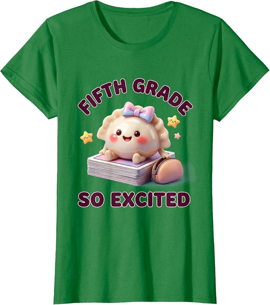 Women's Fifth Grade So Excited Cute Kawaii Dumpling Back to School T-Shirt - Kelly Green