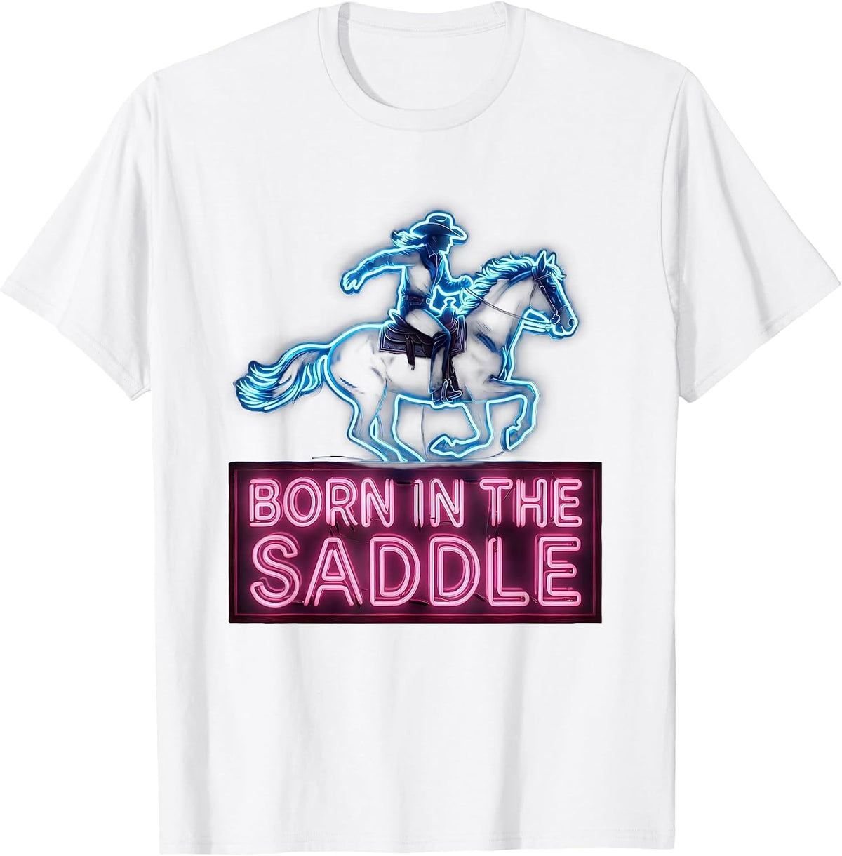 Men's Born in the Saddle Cowgirl Graphic Design T-Shirt - White