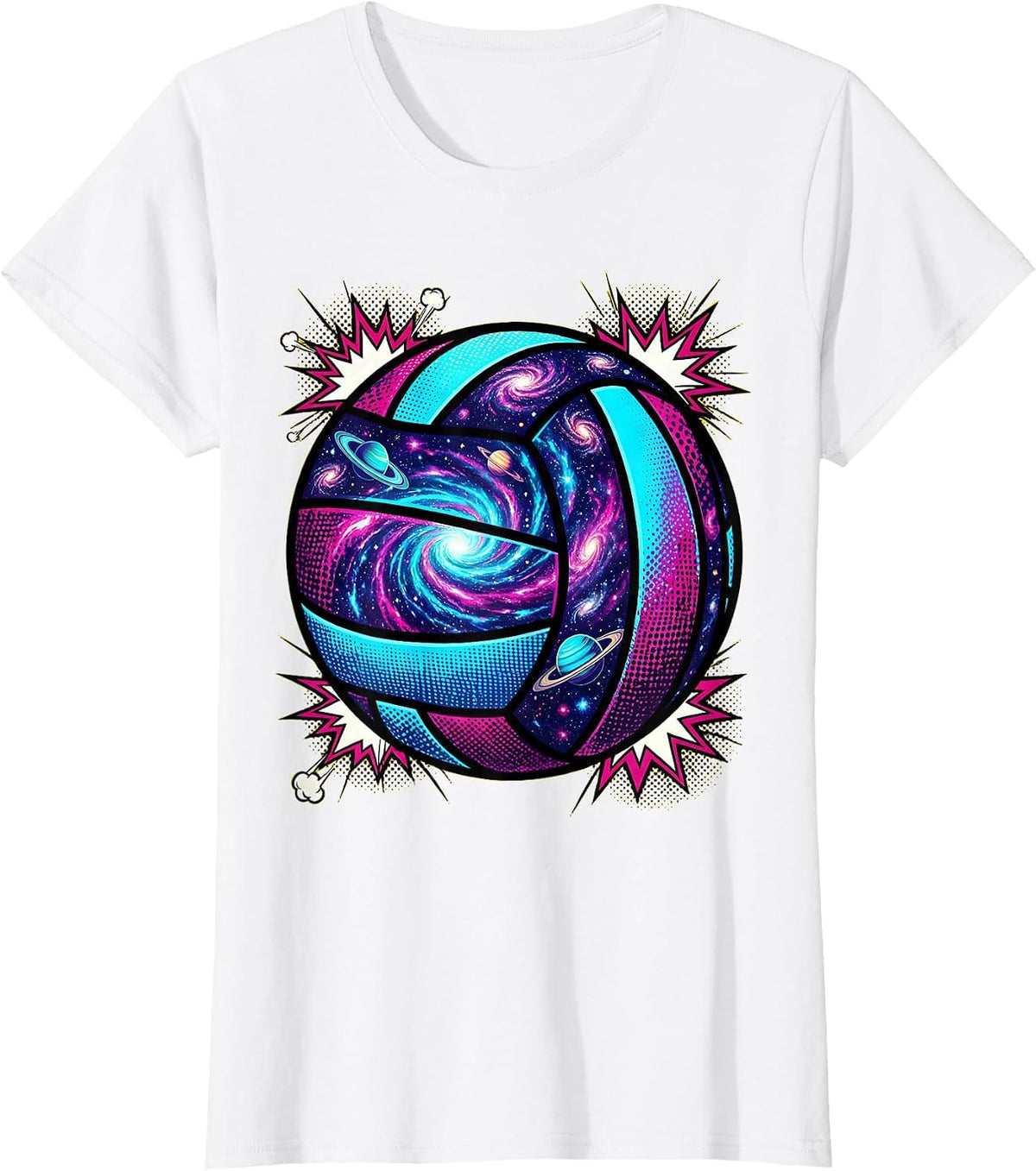 Cosmic Volleyball Galaxy Swirl Illustration T-Shirt - White