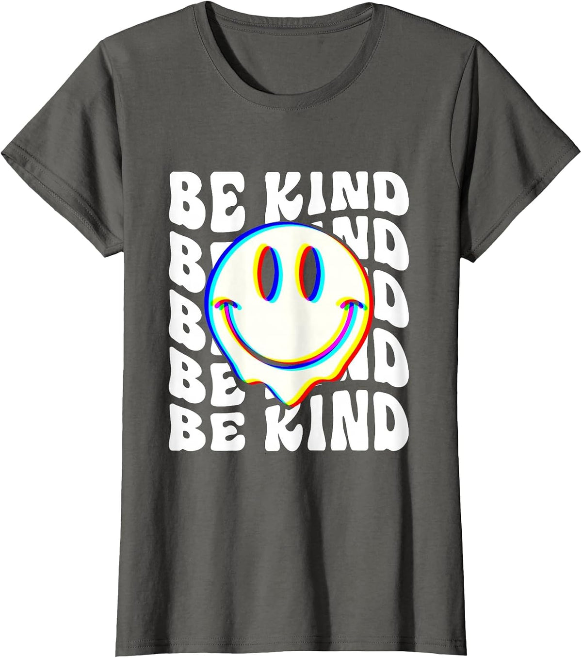 Be Kind Retro Groovy Cute Smile Happy Face Techno Rave Music T-Shirt - Asphalt Grey