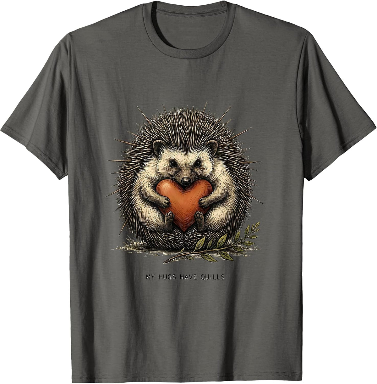 Men's My Hugs Have Quills Cute Hedgehog Lover Funny Gift T-Shirt - Asphalt Grey