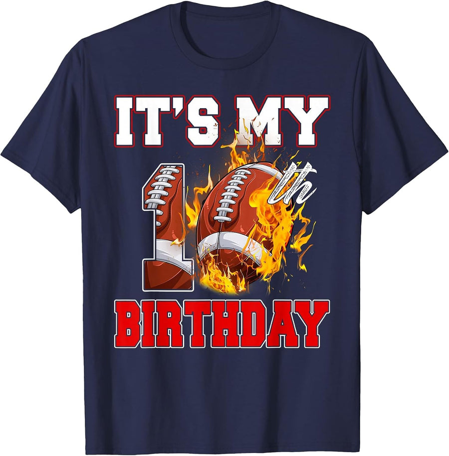 Funny It's My 10th Birthday 10 Years Old Football Ball Boys T-Shirt - Navy Blue