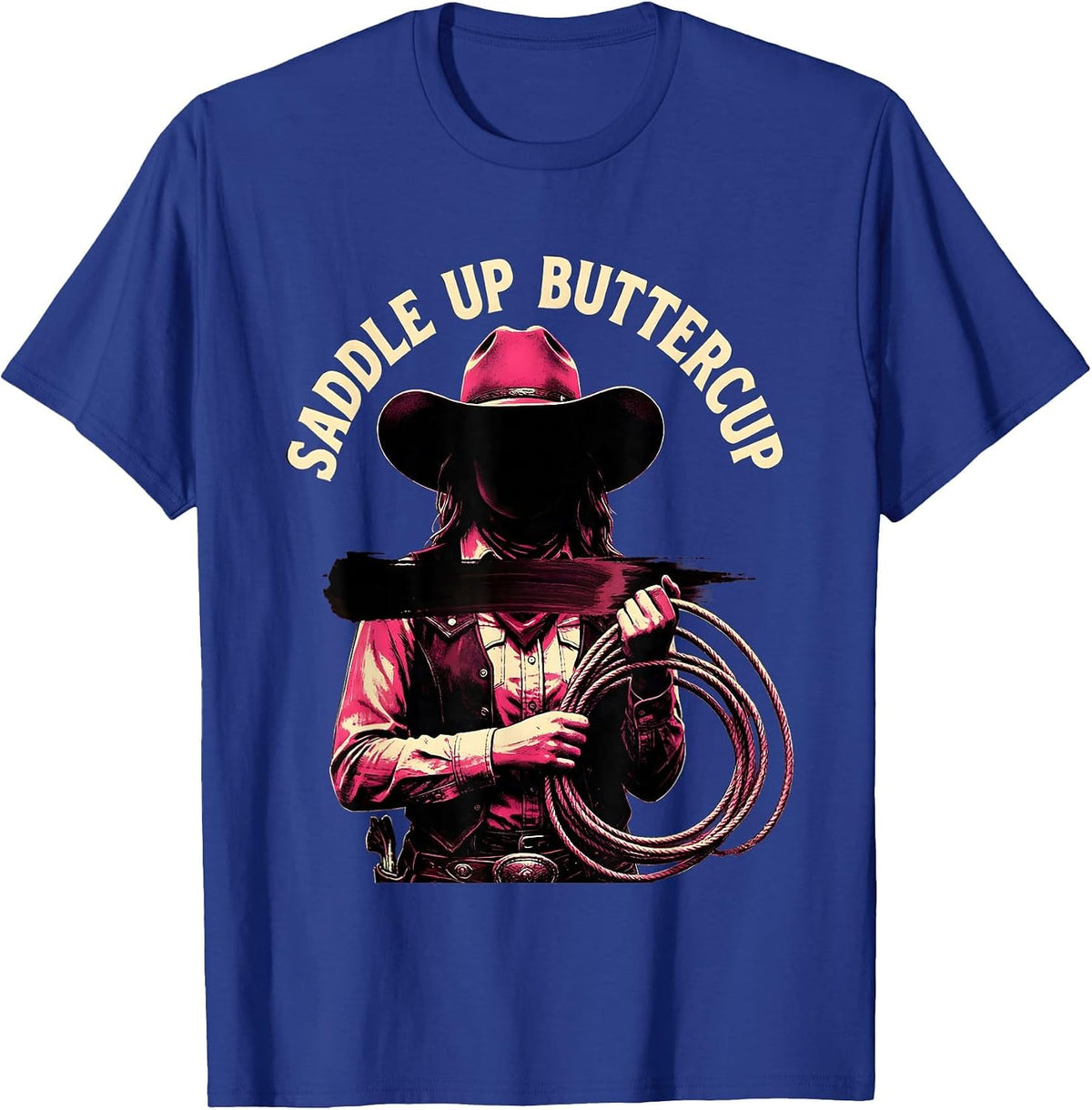Men's Saddle Up Buttercup White Cowgirl Design T-Shirt - Royal Blue