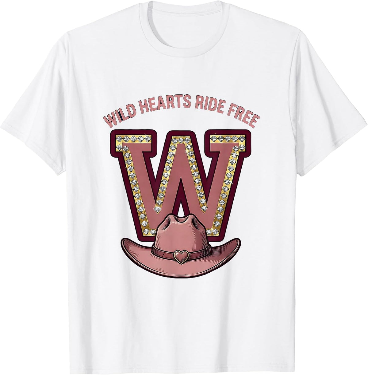 Men's Wild Hearts Ride Free Cowgirl Design T-Shirt - White