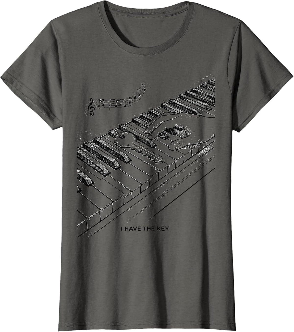 Women's I Have The Key Funny Pianist Keyboard Player Music Humor T-Shirt - Asphalt Grey