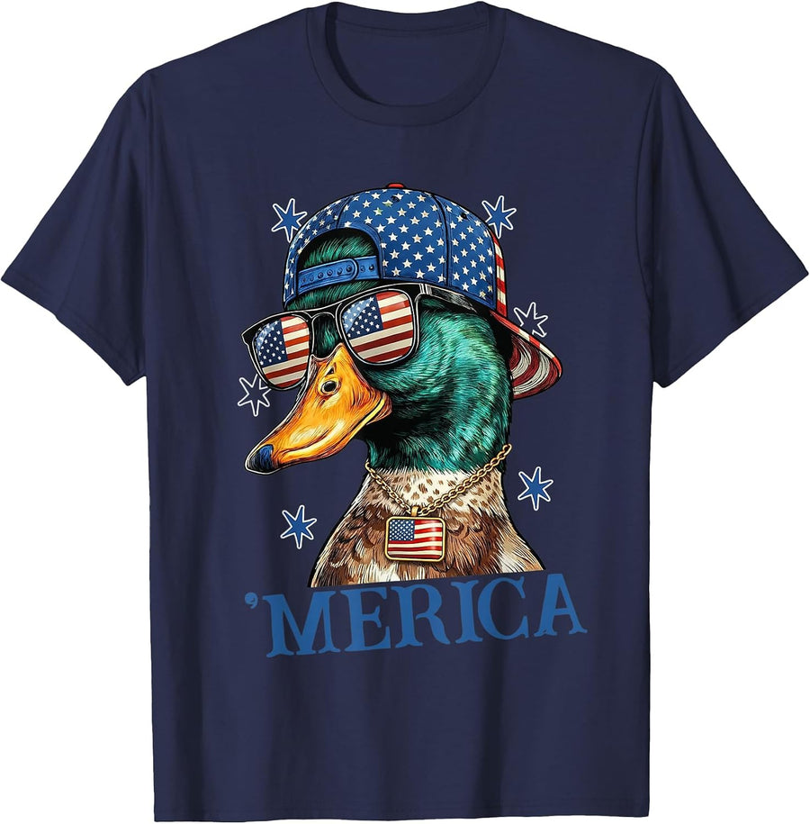 Patriotic 4th of July Duck Hunting T-Shirt - Navy Blue