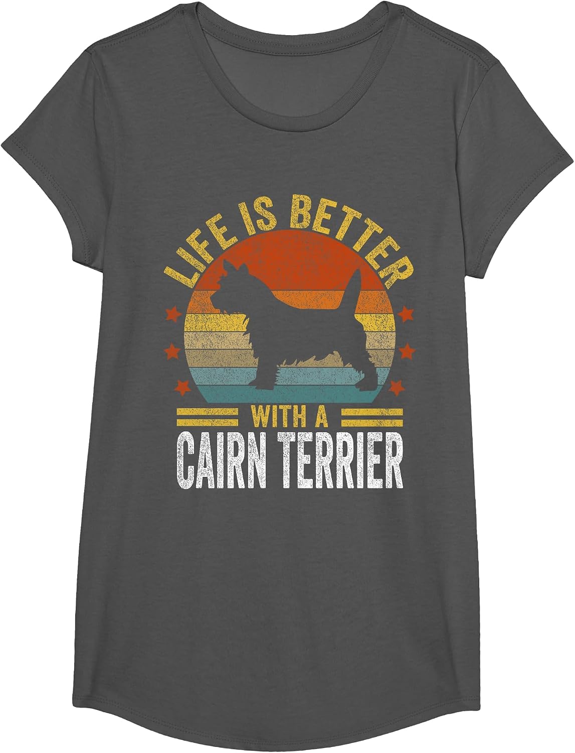 Life is Better with A Cairn Terrier Retro Cairn Terrier T-Shirt - Girls Asphalt Grey