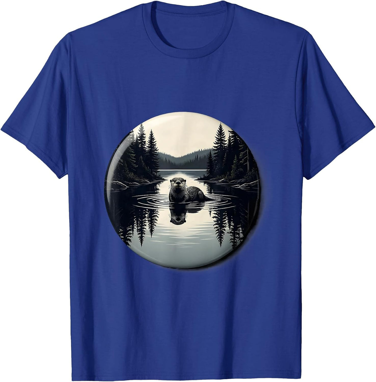 Otter Inlet Mirror Reflection Forest Wildlife Nature T-Shirt - Royal Blue