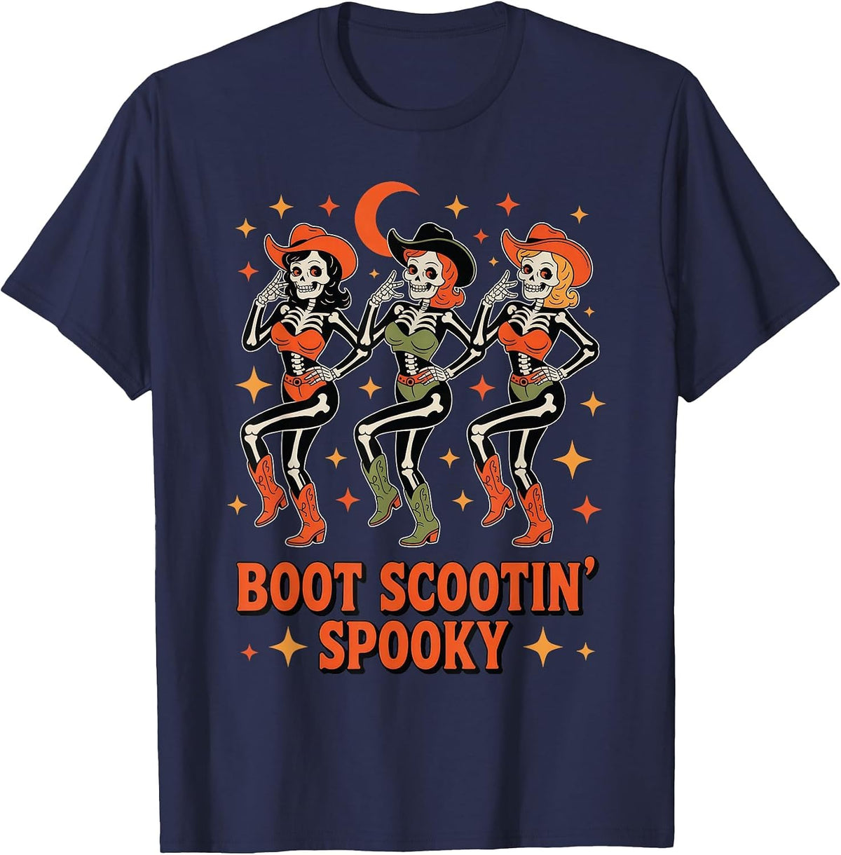 Boot Scootin Cowgirl Spooky Western Line Dance T-Shirt - Navy Blue