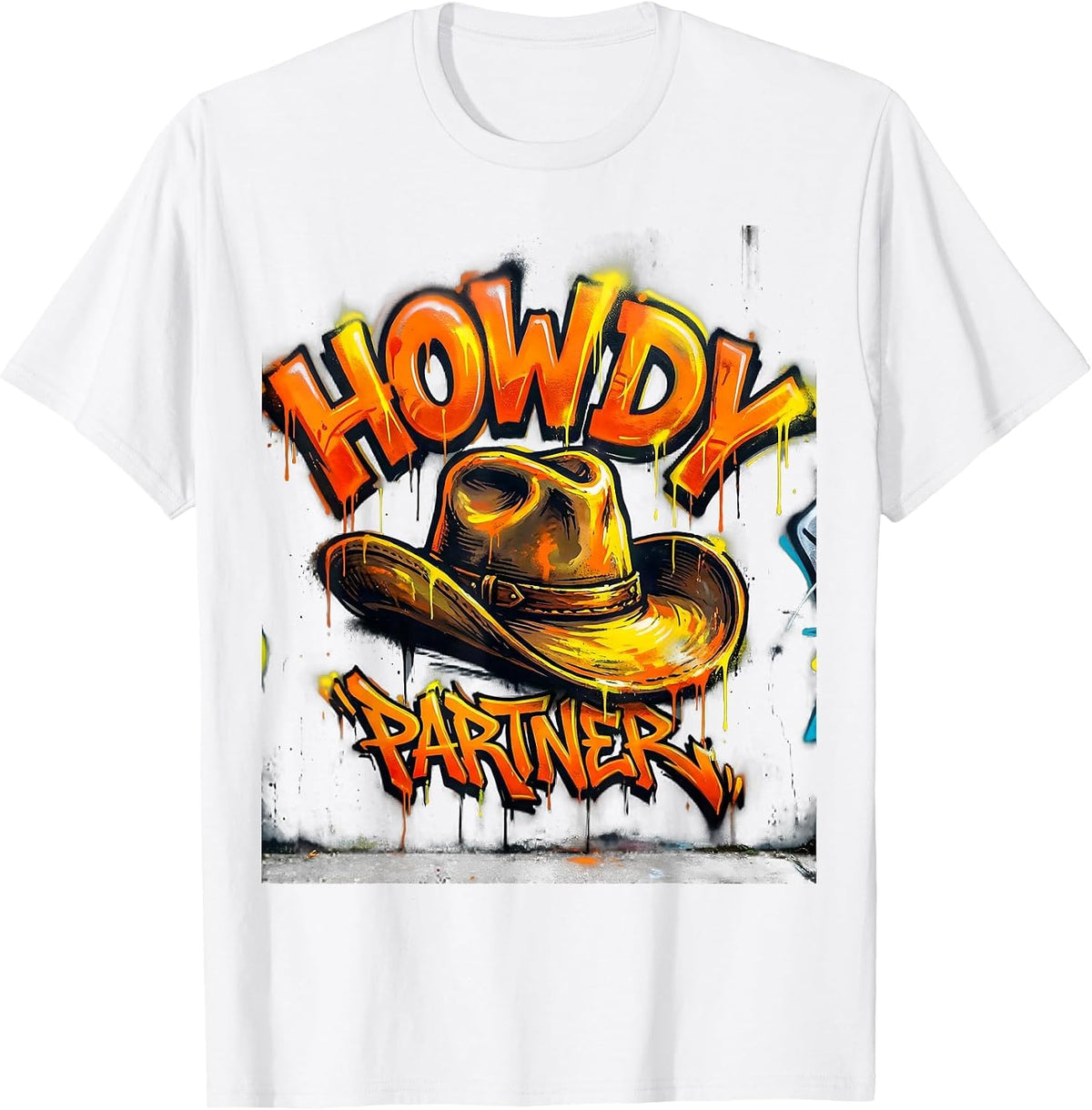 Men's Howdy Partner Western Cowboy Design T-Shirt - White