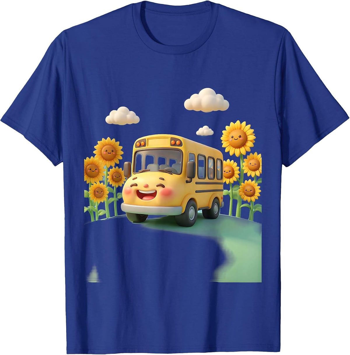 Men's Elementary Teacher School Bus Sunflower Field T-Shirt - Royal Blue