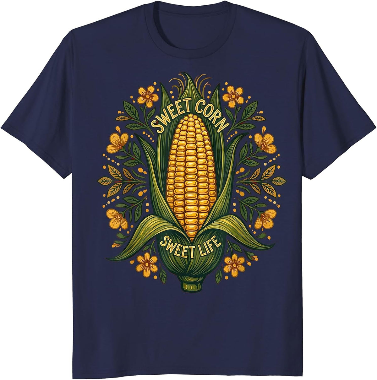Sweet Corn Sweet Life Farmers Market Design T-Shirt - Navy Blue