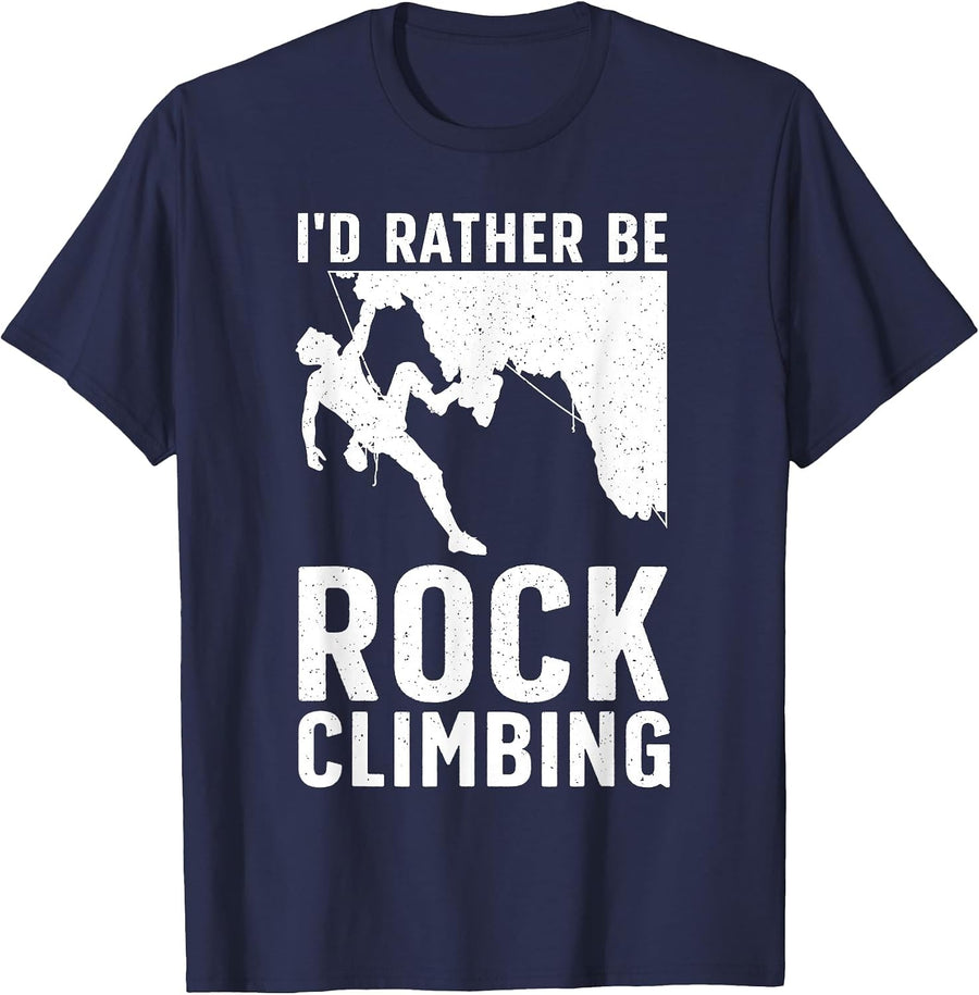 Funny Rock Climbing Art for Men Women Alpinism Rock Climber T-Shirt - Navy Blue