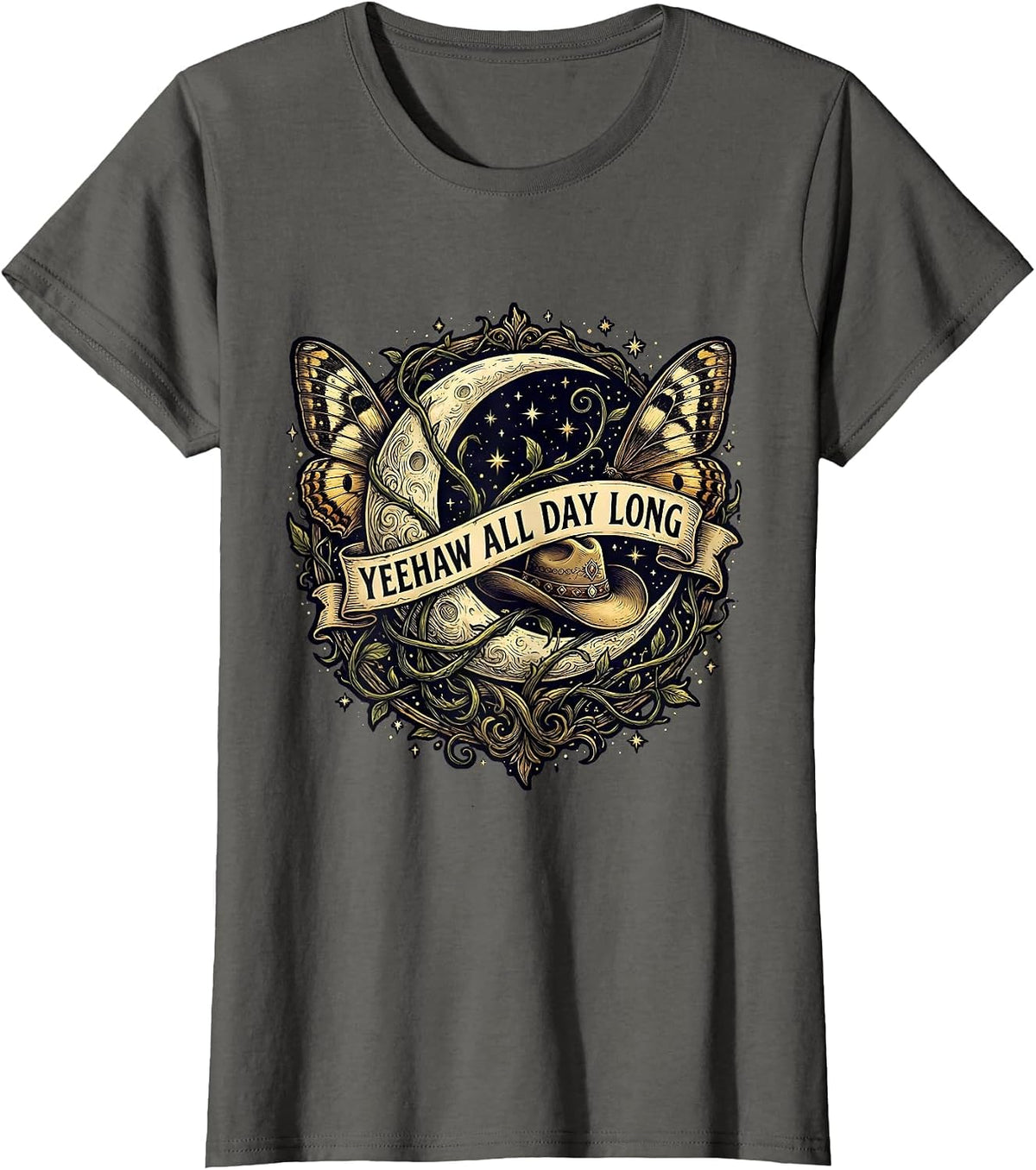 Women's Yeehaw All Day Long Western Cowboy Design T-Shirt - Asphalt Grey