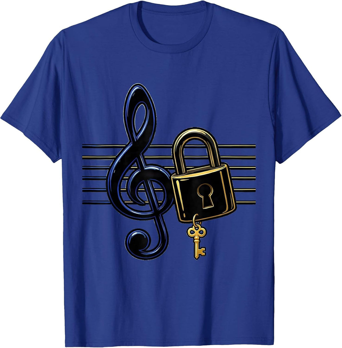 Cartoon Treble Clef Padlock Music Lover Humor T-Shirt - Royal Blue
