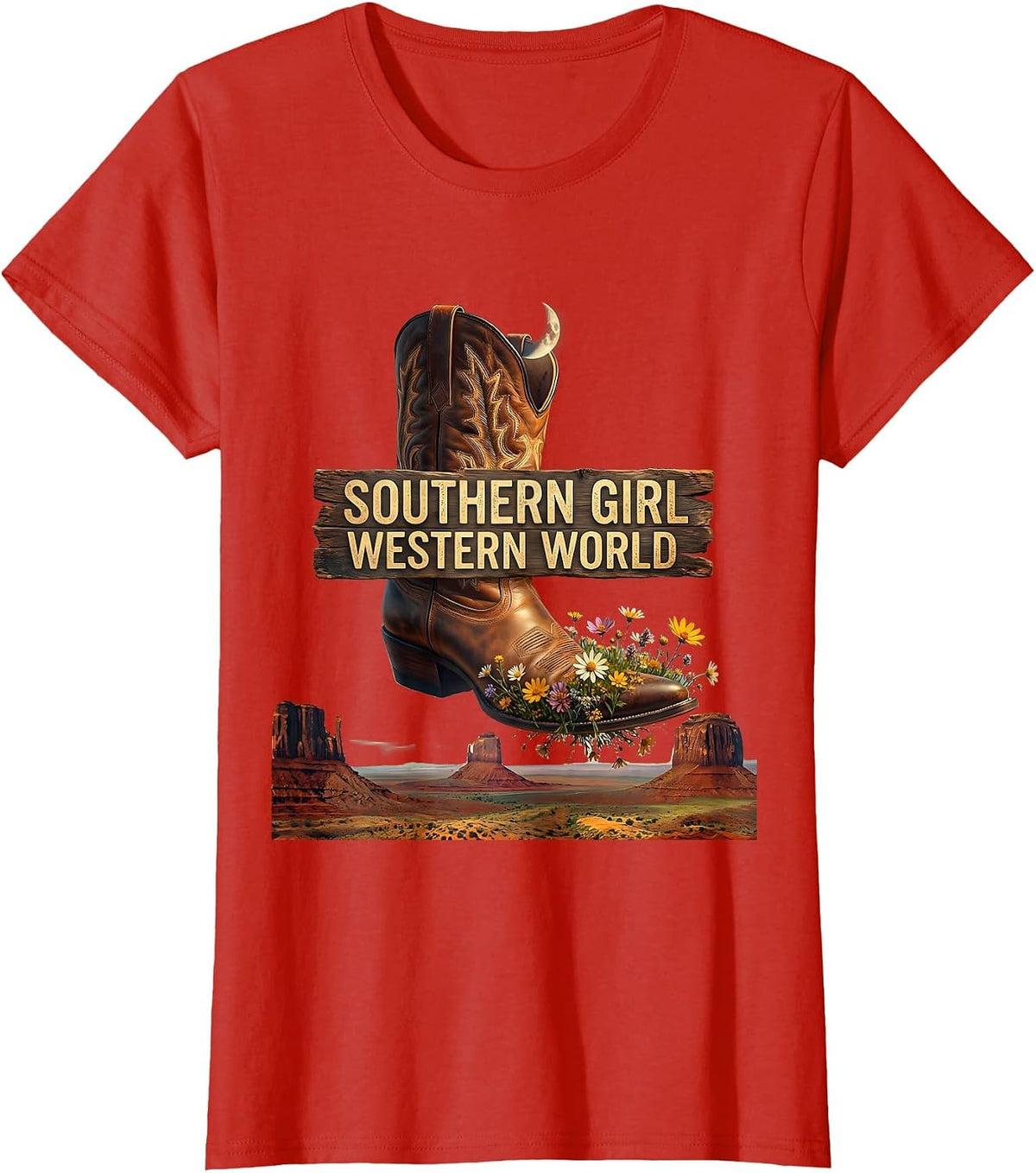 Southern Girl Western World Womens Country Design T-Shirt - Red