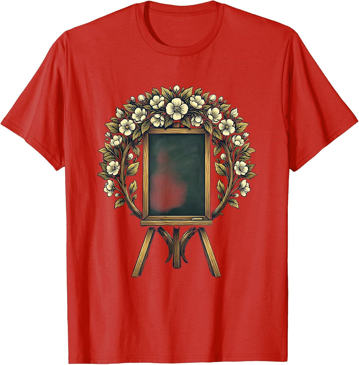 Men's Elementary Teacher Chalkboard Easel Floral Design T-Shirt - Red