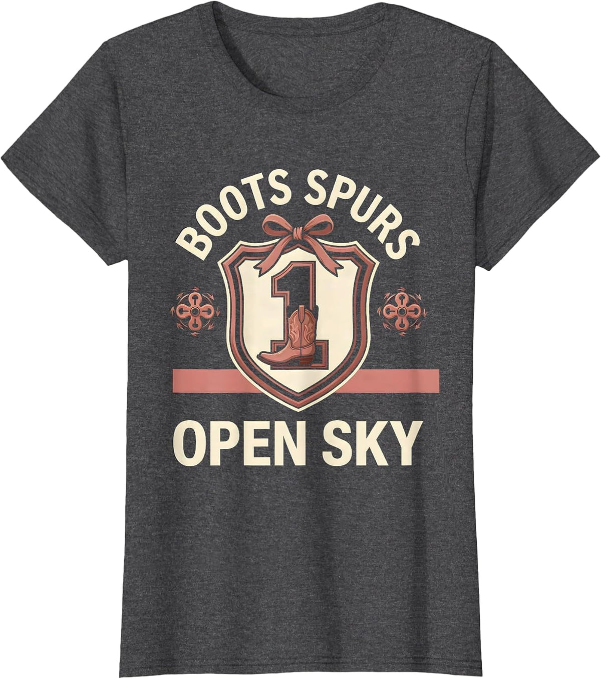 Women's Boots Spurs Open Sky Western Graphic Design T-Shirt - Dark Heather Grey
